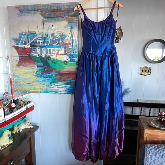 NWT 80s Gunne Sax Jessica McClintock Ombré Acetate Blue Purple Prom Dress Formal - Picture 4 of 16